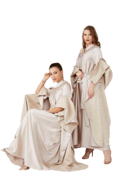 Stylish Fashion High-End Turkish Style Dress with Unique Design in Beige Colo...