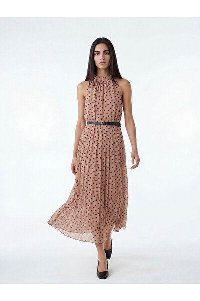 LC Waikiki Lcwaikiki Classic Pink Halter Neck Polka Dot A-Line Dress with Nev...