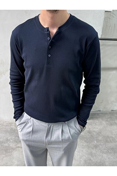 DIFRANSEL JEANS Ανδρικό μπλουζάκι με μακριά μανίκια, στενή εφαρμογή, με κουμπ...