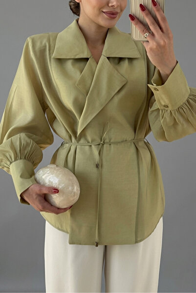 Suziş Shoulder Pad Li Double-Breasted Chiffon Shirt 5029