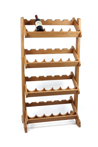 terra ws Doğal Ahşap 24’lü Şarap Standı Masif Rustik Raf 70 x 120 x 35 cm