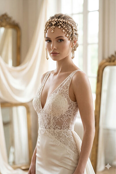 Limelia Kristal Taşlı Alınlık ve Gelin Tacı Özel Tasarım Hürrem Sultan Baş Ak...