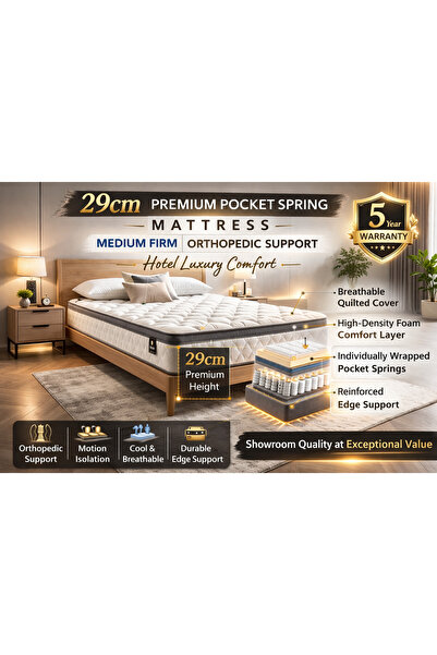 The Mattress Factory مرتبة سوبر كومفورت 29 سم بمساند جيبية فاخرة - دعم متوسط ...