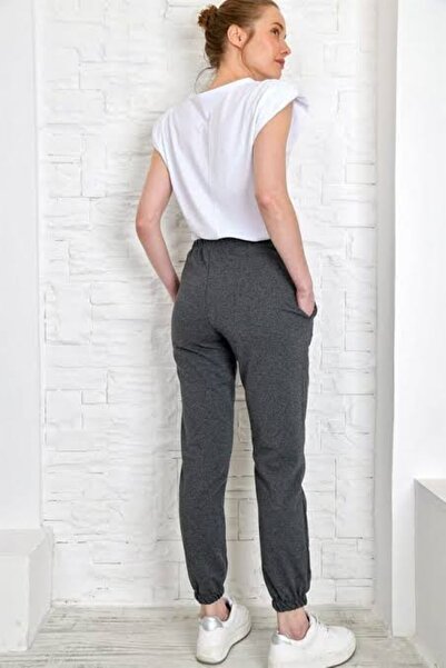 FİTGO Men's Large Size Comfortable Loose Fit Anthracite Jogger Sweatpants