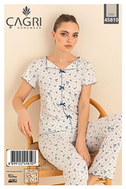 ROYAM Γυναικείο σετ πιτζάμες από 100% βαμβάκι με κοντό μανίκι και κουμπιά μπρ...