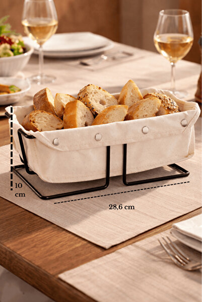 Edora Home Black Rectangular Bread Basket Stylish, Bread Holder Beige Canvas ...