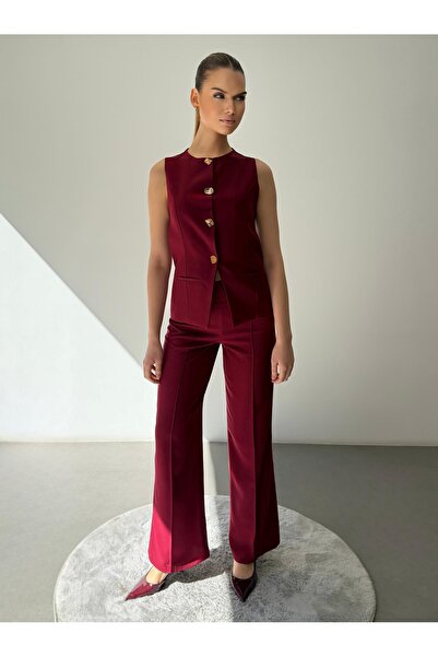 ossons Gold Button Detailed Vest - Trouser Set