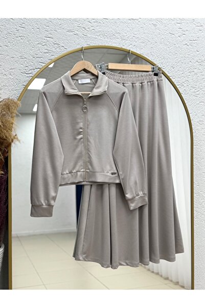 MİHRA STORE Beste Zipper Detailed Skirt Suit.Mf1888-As092 Stone
