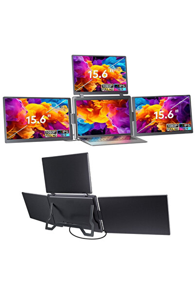 ULTRAX 15.6" Üçlü Taşınabilir Monitör Çoklu Ekran Full Hd Ips Notebook Monitör