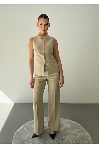 ossons Gold Button Detailed Vest - Trouser Set