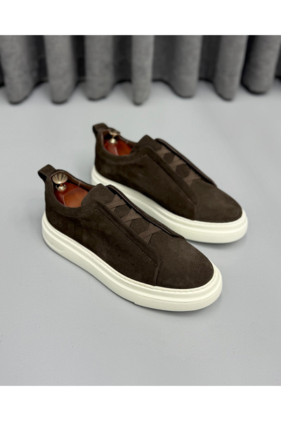 Avni Ceylan Men's Premium Brown Suede Laceless Casual Sneaker