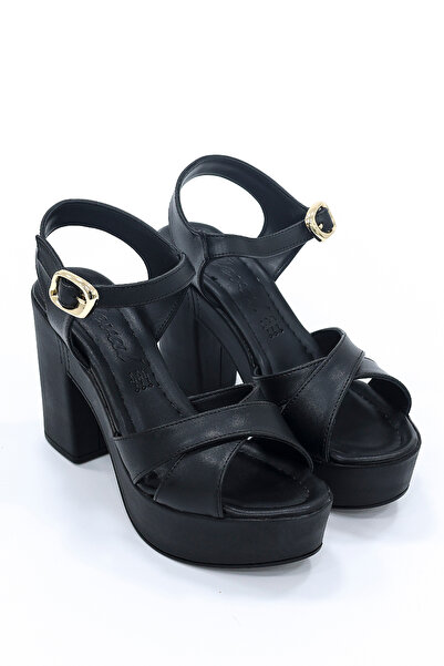 kajal ayakkabı Nvl 162 Cross-Strapped Adjustable Buckle Detailed Platform Hee...
