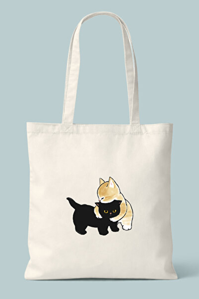 Hayali Şeyler Wrapped Cute Cats Printed Cloth Bag