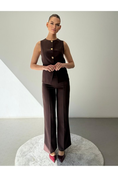 ossons Gold Button Detailed Vest - Trouser Set