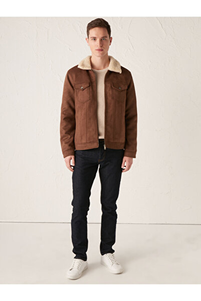 LC Waikiki Slim Fit Fur Collar Suede Coat