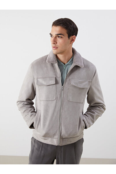 LC Waikiki Slim Fit Fur Collar Suede Men Coat