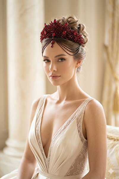 Limelia Crystal Frontlet Chain Crown Bridal Wedding Henna and Party Hair Acce...