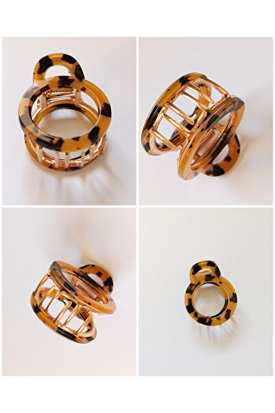 chibi إكسسوار شعر دائري بني اللون بنمط الفهد/السلحفاة، مشبك مشبك عصري، إكسسوا...