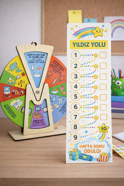 kids town Montessori Ödül Çarkı ve Yıldız Yolu Seti Davranış Takip Tablosu Ah...