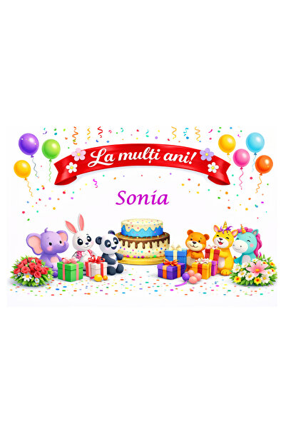 OEM Banner Aniversar „La Mulți Ani Sonia”, Premium 110x80 cm, Cu Capse de Pri...