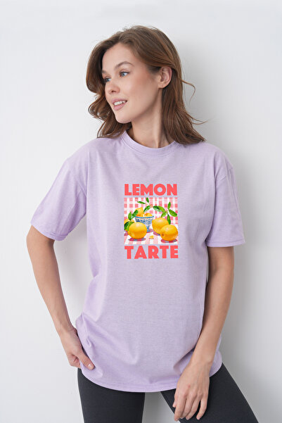 TREND EMMODA Tricou de damă, stil de vară, cu imprimeu cu lămâie, cu gât rotu...