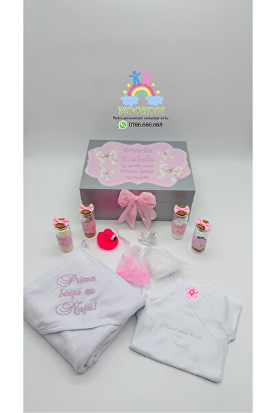 MOOKODI Set "Prima băiță cu nașii" personalizat - "Fluturi 1" roz pal