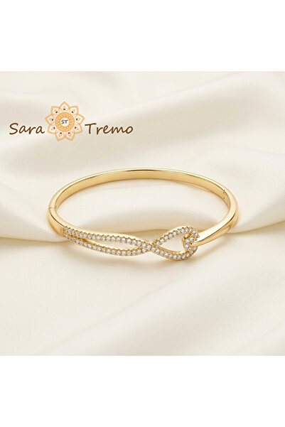 SaraTremo Brățară Infinity Elegance – Brățară fixă placată cu aur de 14K cu Z...