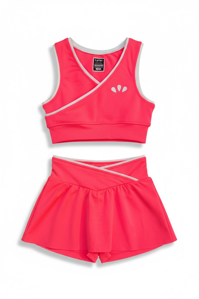 Minipodyum Girl's Sports Set Shorts with Skirt and Cross Detail