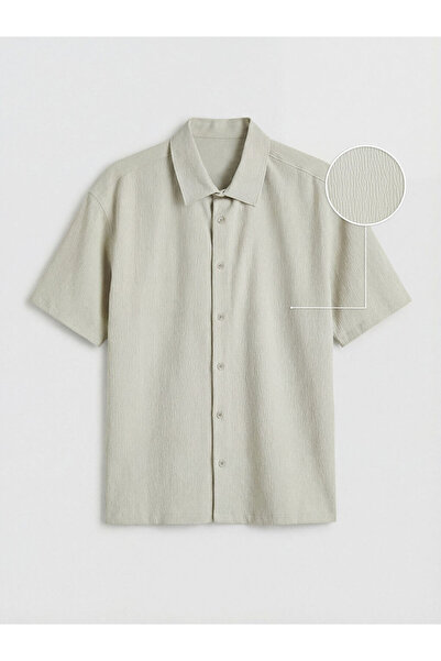 LC Waikiki Beige Regular Fit Men's Textured Shirt