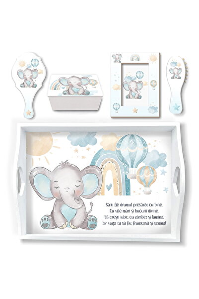 OEM Tavita Mot Baietel, Elefantel Bleu cu Balon, Set pentru Taierea Motului c...