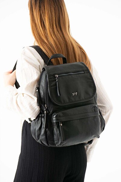 571 Collections Çanta Washed Leather Backpack Black Model: (571-14-11m)