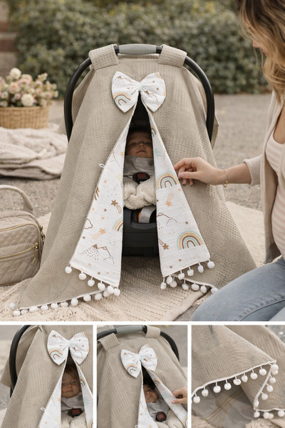 BeygeBaby TEKLİ %100 Pamuk Çift Katlı Kahve Waffle Pike ve Gökkuşaklı Müslin ...