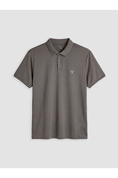 LC Waikiki Anthracite Polo Collar Embroidered Men's Sports T-Shirt