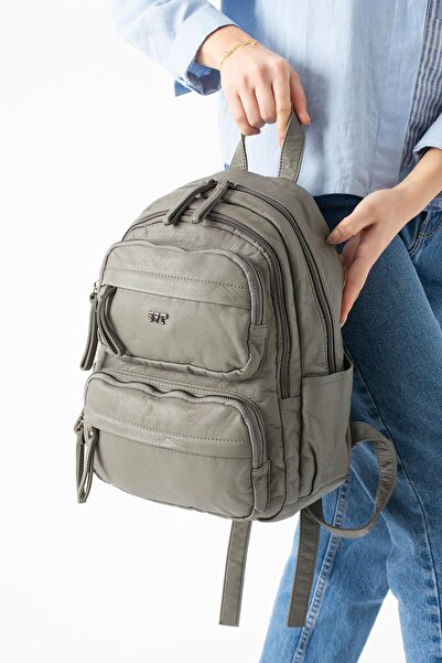 571 Collections Çanta Washed Leather Backpack Gray Model: (571-14-11U)