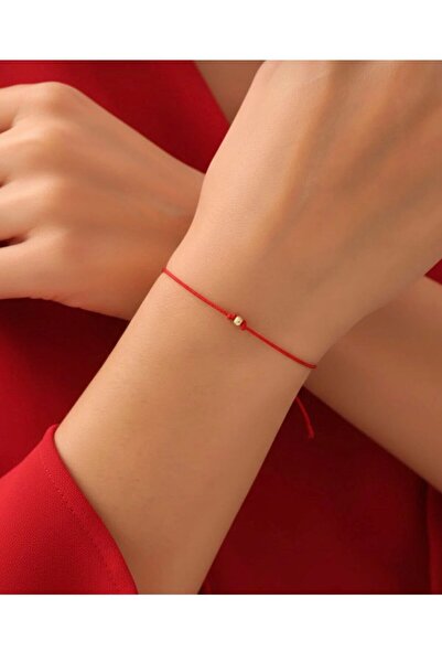 Stoneday Adjustable Red String Bracelet with Gold Bead Detail