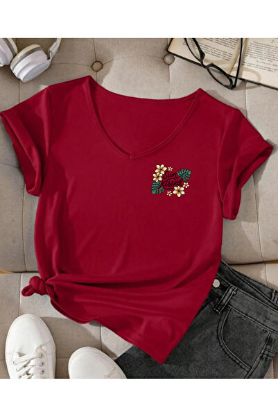 SUNFREE Tricou de bază pentru femei, cu mânecă scurtă, cu decolteu în V și im...