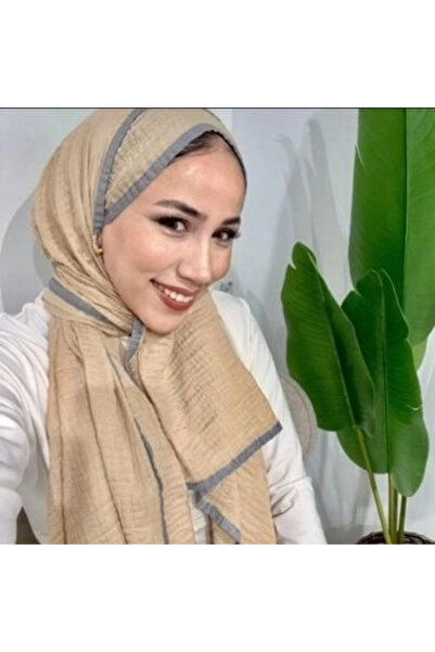 AMİNENESİL Biyeli Müslin Şal Bej Gri Renk