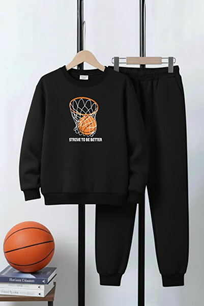 FYK COLLECTİON 3 Thread Round Neck Thick Winter Hoodie Basketball Hoop Print ...