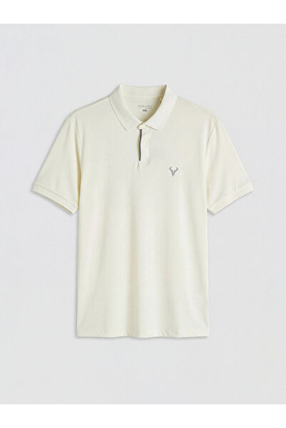 LC Waikiki Ecru Polo Collar Embroidered Men's Sports T-Shirt