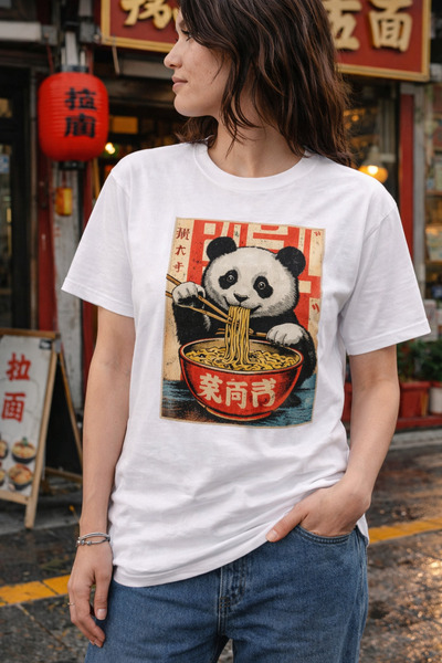 MECH BUTİK Red Panda Ramen Anime Printed Black T-Shirt |   Japanese Kawaii De...