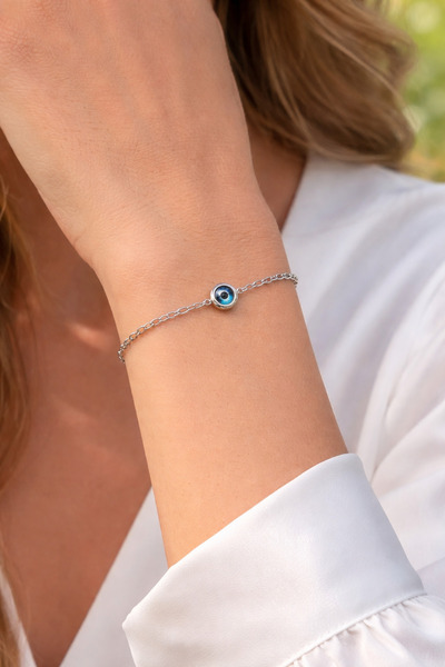 Boris Accessory Women's Evil Eye Beaded Stainless Steel Bracelet - Minimal St...