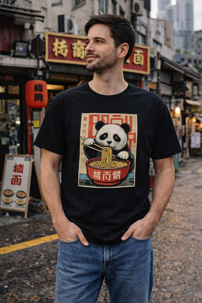 MECH BUTİK Red Panda Ramen Anime Printed Black T-Shirt |   Japanese Kawaii De...