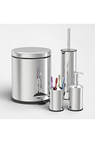 St Morritz Pratik 4'lü Banyo Seti, 3 Lt Metal Çöp Kovası Takımı