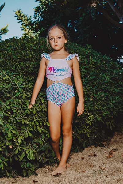 Minipodyum Costum de baie pentru fete, cu model cu paiete, cu volane, cu tamp...