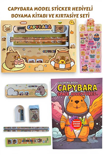 VERA HOUSE Capybara Sticker Hediyeli Boyama Kitaplı Kırtasiye Seti