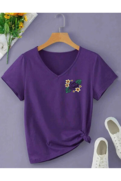 SUNFREE Tricou de bază pentru femei, cu mânecă scurtă, cu decolteu în V și im...