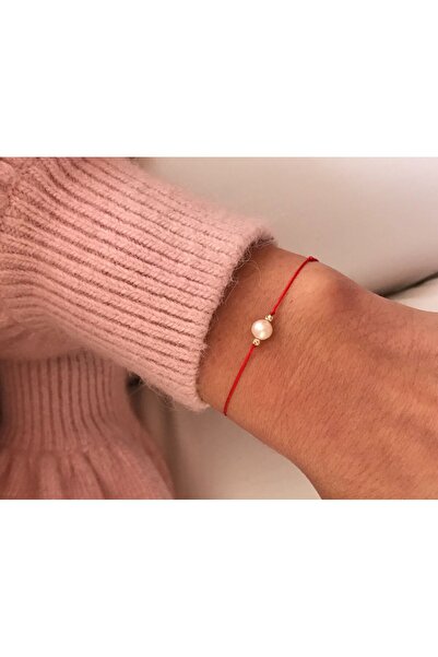 Stoneday Gold Detailed Adjustable Red String Bracelet with Pearls