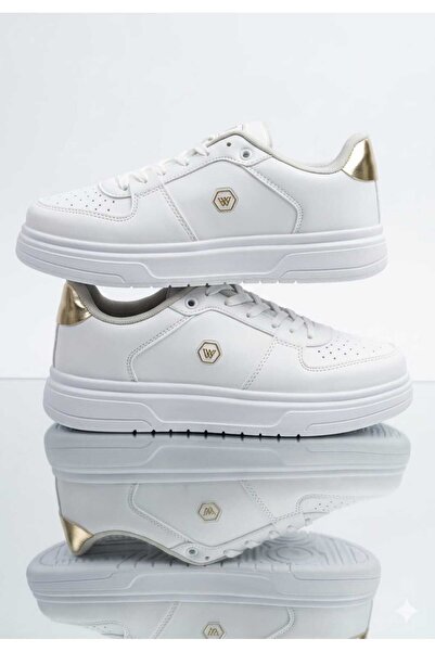 McDark Women's White Gold Seasonal Sneaker Shoes