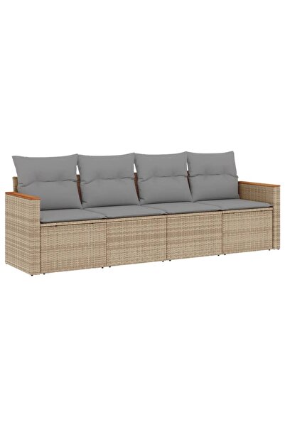 vidaxl Set canapele de grădină, 4 piese, cu perne, bej, poliratan