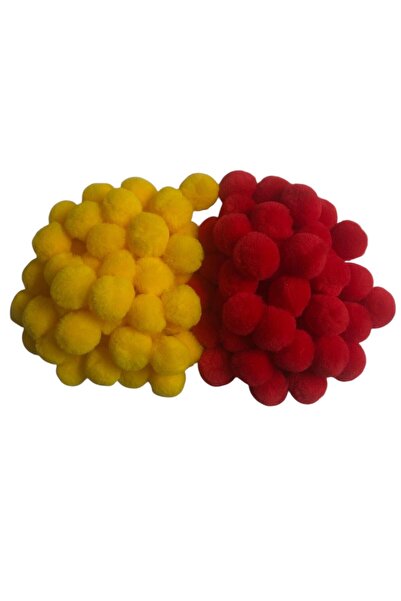Pufypompom 2 سم من كرات البومبون القطيفة الحمراء والصفراء 100 قطعة - ألوان لل...